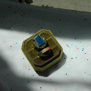 Vintage Sterling Silver Art Deco Ring with Blue Chalcedony and Marcasite